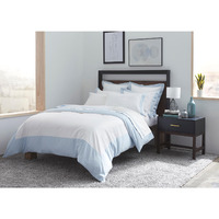 100% Supima Cotton, 500 Thread Count Sateen Banded Sheet Set (Color: Brilliant White / Ballad Blue, Size: Full)