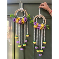 Handmade Lotus Wall Decor with Jhumki Style Hanging - Perfect for Temple/Pooja Decor, Diwali & Festive Occasions - 2 PCS (3)