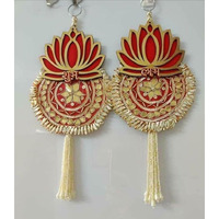 Handmade Lotus Wall Decor with Jhumki Style Hanging - Perfect for Temple/Pooja Decor, Diwali & Festivals - 2 PCS (Red Lotus)