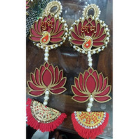 Handmade Lotus Wall Decor with Jhumki Style Hanging - Perfect for Temple/Pooja Decor, Diwali & Wedding - 2 PCS (Lotus-1)