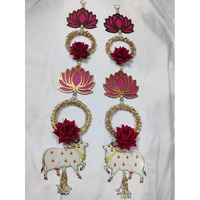 Handmade Lotus Wall Decor with Jhumki Style Hanging - Perfect for Temple/Pooja Decor, Diwali & Festivals - 2 PCS (Lotus Cow - 1)