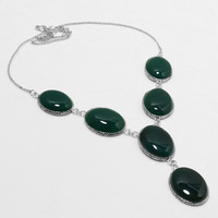 Green Onyx Necklace 925 Silver Plated Chain Necklace 18 inch  JJ-3602