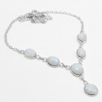Rainbow Moonstone Necklace 925 Silver Plated Chain Necklace 18 inch  JJ-3604