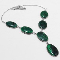 Malachite Necklace 925 Silver Plated Chain Necklace 18 inch  JJ-3605