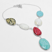Larimar & Multi Necklace 925 Silver Plated Chain Necklace 18 inch  JJ-3609