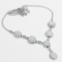 Rainbow Moonstone Necklace 925 Silver Plated Chain Necklace 18 inch  JJ-3611