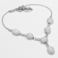Rainbow Moonstone Necklace 925 Silver Plated Chain Necklace 18 inch  JJ-3612