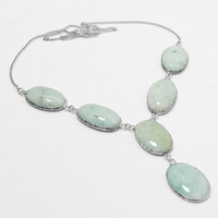 Amazonite Necklace 925 Silver Plated Chain Necklace 18 inch  JJ-3614