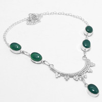 Green Onyx Necklace 925 Silver Plated Chain Necklace 18 inch  JJ-3620