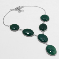 Green Onyx Necklace 925 Silver Plated Chain Necklace 18 inch  JJ-3625