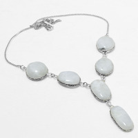 Rainbow Moonstone Necklace 925 Silver Plated Chain Necklace 18 inch  JJ-3629