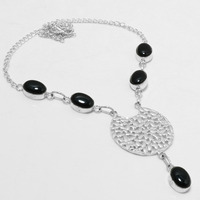 Black Onyx Necklace 925 Silver Plated Chain Necklace 18 inch  JJ-3630