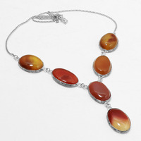 Carnelian Necklace 925 Silver Plated Chain Necklace 18 inch  JJ-3633