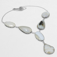 Botswana Agate Necklace 925 Silver Plated Chain Necklace 18 inch  JJ-3634