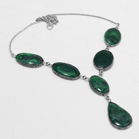 Malachite Necklace 925 Silver Plated Chain Necklace 18 inch  JJ-3635