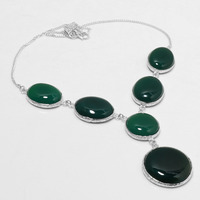 Green Onyx Necklace 925 Silver Plated Chain Necklace 18 inch  JJ-3636