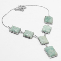 Amazonite Necklace 925 Silver Plated Chain Necklace 18 inch  JJ-3639