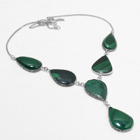 Malachite Necklace 925 Silver Plated Chain Necklace 18 inch  JJ-3640