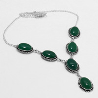 Green Onyx Necklace 925 Silver Plated Chain Necklace 18 inch  JJ-3644