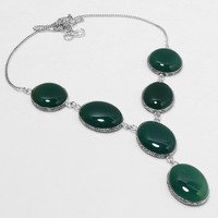 Green Onyx Necklace 925 Silver Plated Chain Necklace 18 inch  JJ-3645