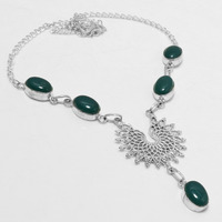 Green Onyx Necklace 925 Silver Plated Chain Necklace 18 inch  JJ-3650