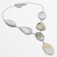 Botswana Agate Necklace 925 Silver Plated Chain Necklace 18 inch  JJ-3655