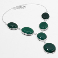 Green Onyx Necklace 925 Silver Plated Chain Necklace 18 inch  JJ-3656