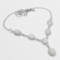 Rainbow Moonstone Necklace 925 Silver Plated Chain Necklace 18 inch  JJ-3662