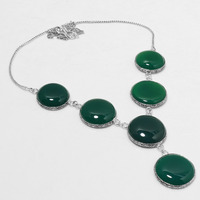 Green Onyx Necklace 925 Silver Plated Chain Necklace 18 inch  JJ-3664