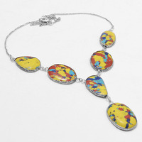 Yellow Turquoise Necklace 925 Silver Plated Chain Necklace 18 inch  JJ-3672