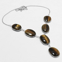 Tiger Eye Necklace 925 Silver Plated Chain Necklace 18 inch  JJ-3675