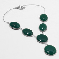 Green Onyx Necklace 925 Silver Plated Chain Necklace 18 inch  JJ-3676