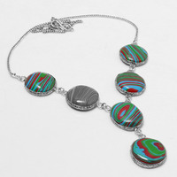 Rainbow Calsilica Necklace 925 Silver Plated Chain Necklace 18 inch  JJ-3678