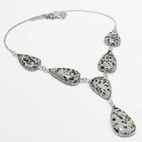 Dalmantion Jasper Necklace 925 Silver Plated Chain Necklace 18 inch  JJ-3679