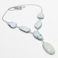 Larimar & Multi Necklace 925 Silver Plated Chain Necklace 18 inch  JJ-3681