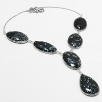 Snowflack Obsidian Necklace 925 Silver Plated Chain Necklace 18 inch  JJ-3682