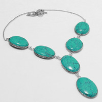 Turquoise Necklace 925 Silver Plated Chain Necklace 18 inch  JJ-3688