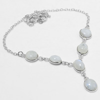 Rainbow Moonstone Necklace 925 Silver Plated Chain Necklace 18 inch  JJ-3690