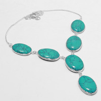 Turquoise Necklace 925 Silver Plated Chain Necklace 18 inch  JJ-3691