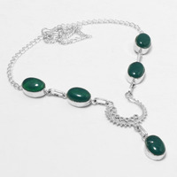 Green Onyx Necklace 925 Silver Plated Chain Necklace 18 inch  JJ-3694