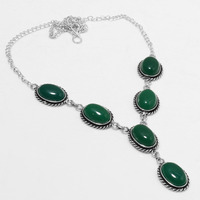 Green Onyx Necklace 925 Silver Plated Chain Necklace 18 inch  JJ-3695