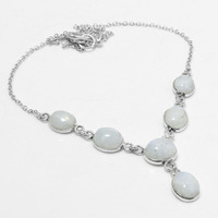Rainbow Moonstone Necklace 925 Silver Plated Chain Necklace 18 inch  JJ-3696