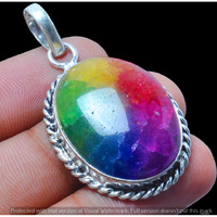 Rainbow Druzy Gemstone Pendant 925 Sterling Silver Handmade Pendant DP-1132