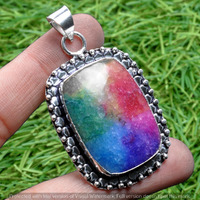 Rainbow Druzy Gemstone Handmade Pendant 925 Sterling Silver Jewelry DP-2191