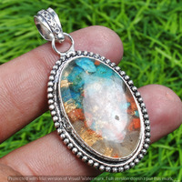 Copper Turquoise Gemstone Handmade Pendant 925 Sterling Silver Jewelry DP-2553