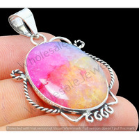 Rainbow Druzy Gemstone Handmade Pendant 925 Sterling Silver Jewelry DP-263