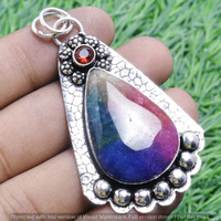 Rainbow Druzy Gemstone Handmade Pendant 925 Sterling Silver Jewelry DP-3705