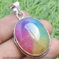 Rainbow Druzy Gemstone Handmade Pendant 925 Sterling Silver Jewelry DP-3707