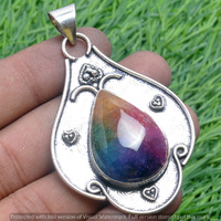 Rainbow Druzy Gemstone Handmade Pendant 925 Sterling Silver Jewelry DP-3732