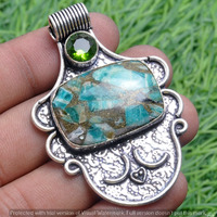 Copper Turquoise Gemstone Handmade Pendant 925 Sterling Silver Jewelry DP-3749